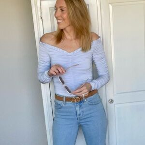 Express Off the Shoulder Ruched Bodysuit